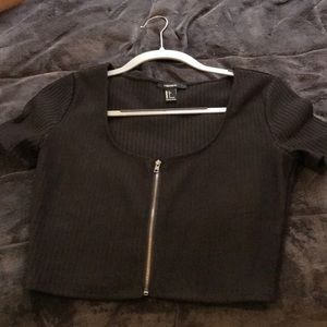 Black zip up crop top